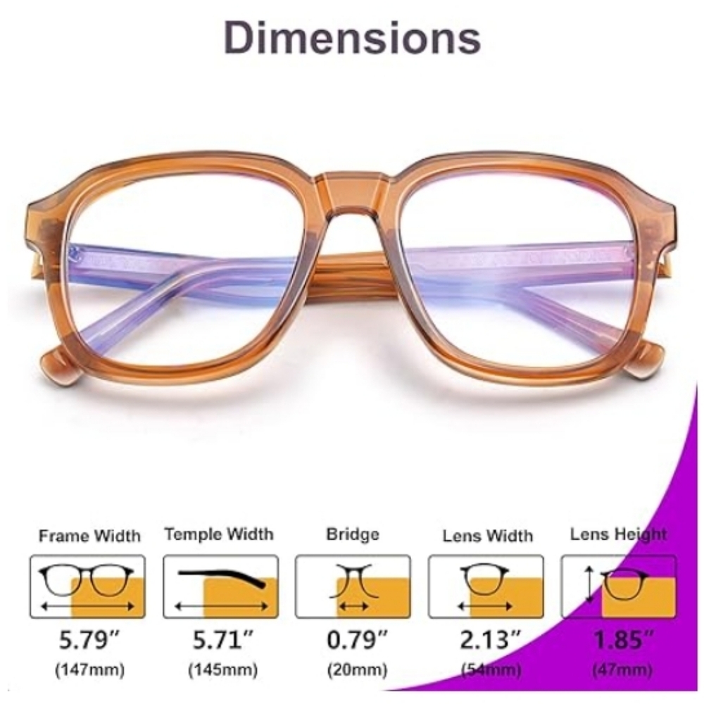 Oversized Square Blue Light Blocking Glasses Computer Brown Frame Eyewear - Picture 8 of 9